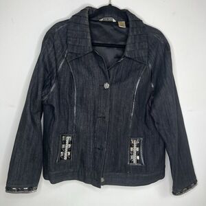 Vintage‎ Laura Ashley Beaded Collared Button Front Denim Jacket Women's Size XL